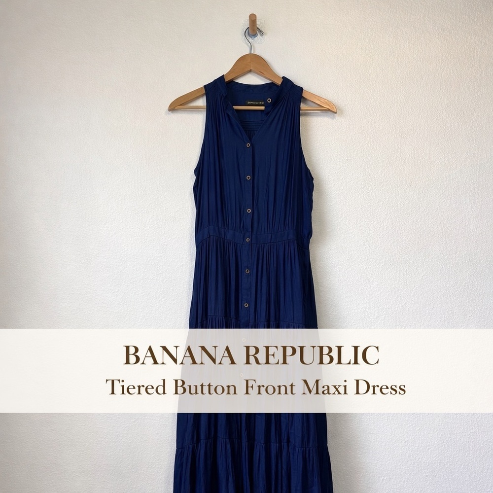 Banana Republic Tiered Button Front Maxi Dress Navy Size 2